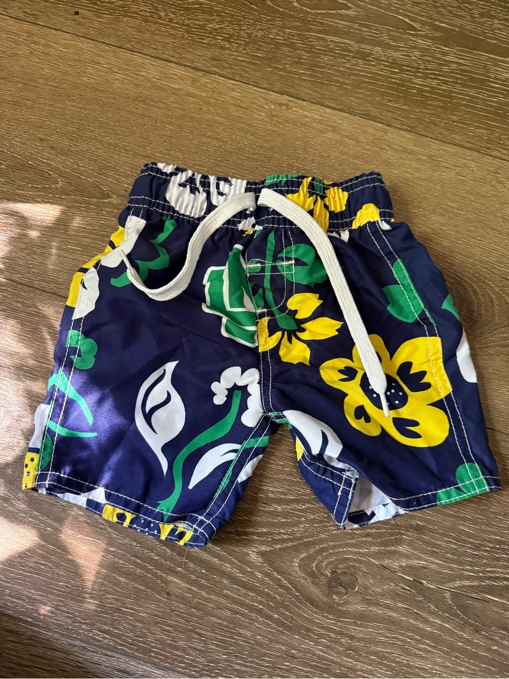Navy Floral Pull-On Kids swim shorts  with Drawstring 6 mo